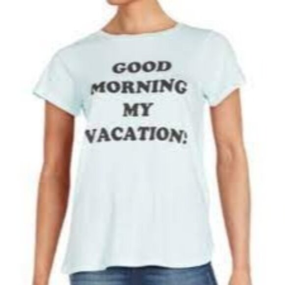 Wildfox Good Morning My Vacation Pastel Blue Crewneck T-shirt - Picture 1 of 5